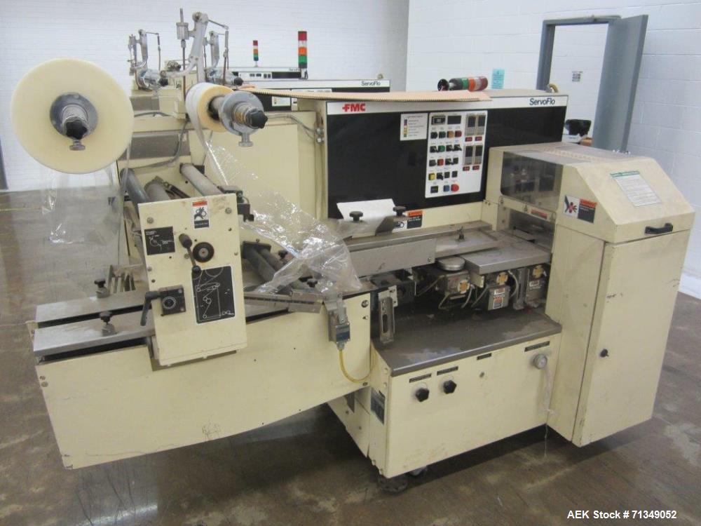 Used FMC Model WSD-20 Automatic Stainless Steel Servo Flo Horizontal Wrapper. PARTS MACHINE ONLY, MISSING INFEED.